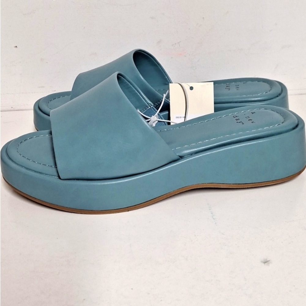 NEW! Carlita Wedge Platform Slide Sandals - A New Day, Blue Wedge